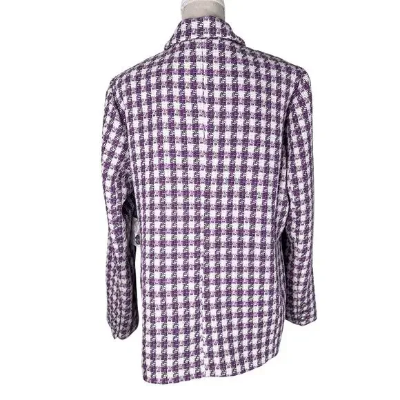 Ellen Tracy Mauve Houndstooth Tweed Blazer Jacket XL Preppy Old Money Coquette - Picture 3 of 11